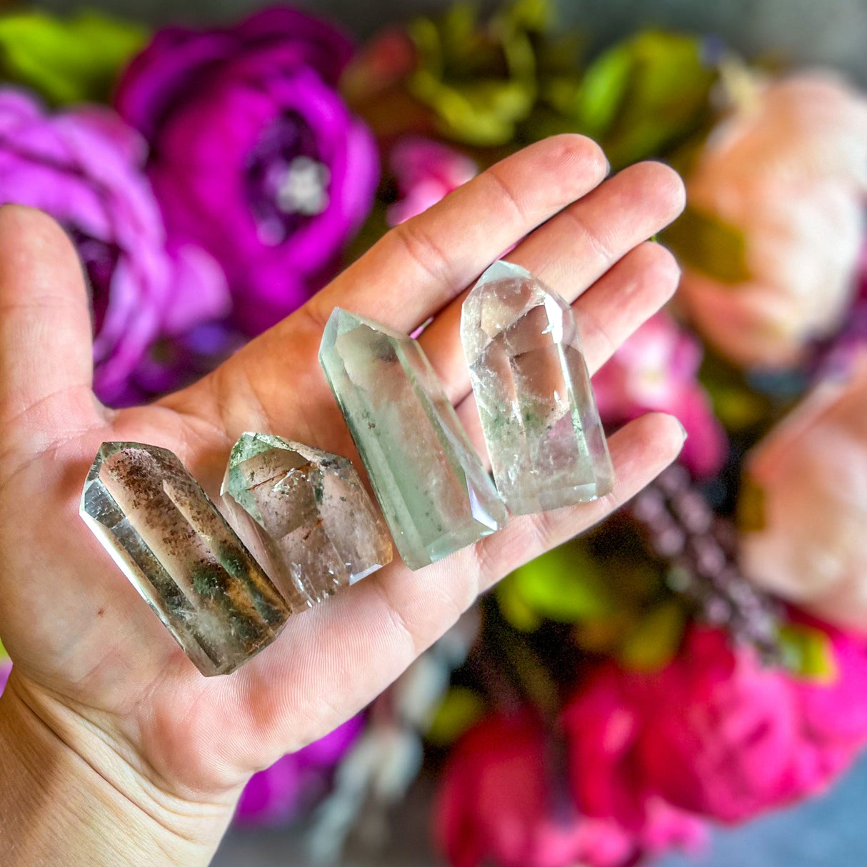 Chlorite Included Clear Quartz Towers