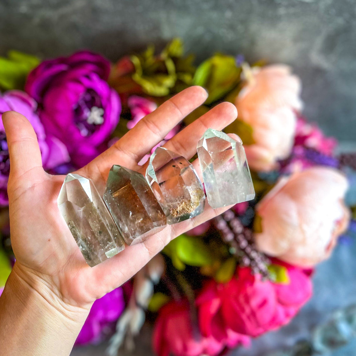 Chlorite Included Clear Quartz Towers