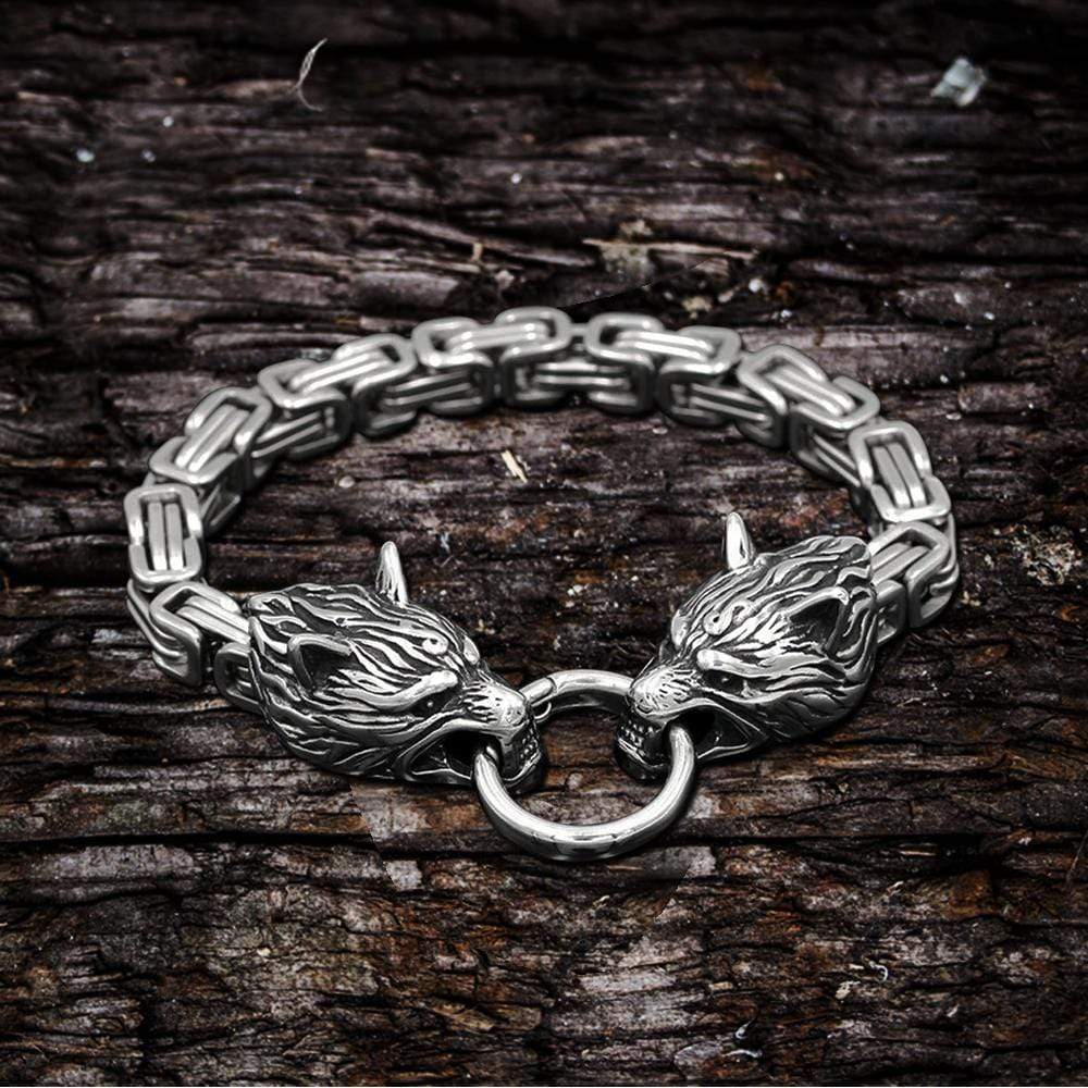 Pulsera vikinga de acero inoxidable con diseño de lobo celta