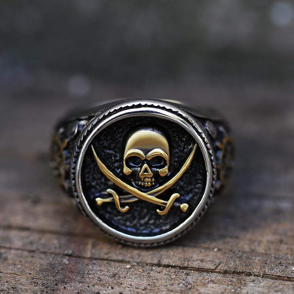 Anillo de calavera pirata retro de acero inoxidable