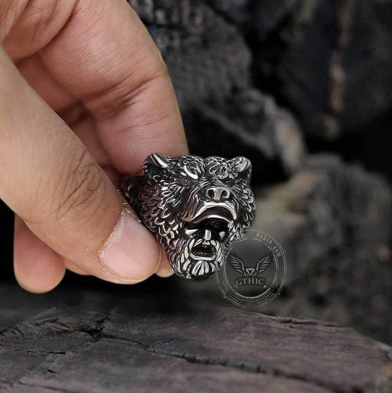 Anillo vikingo de guerrero oso