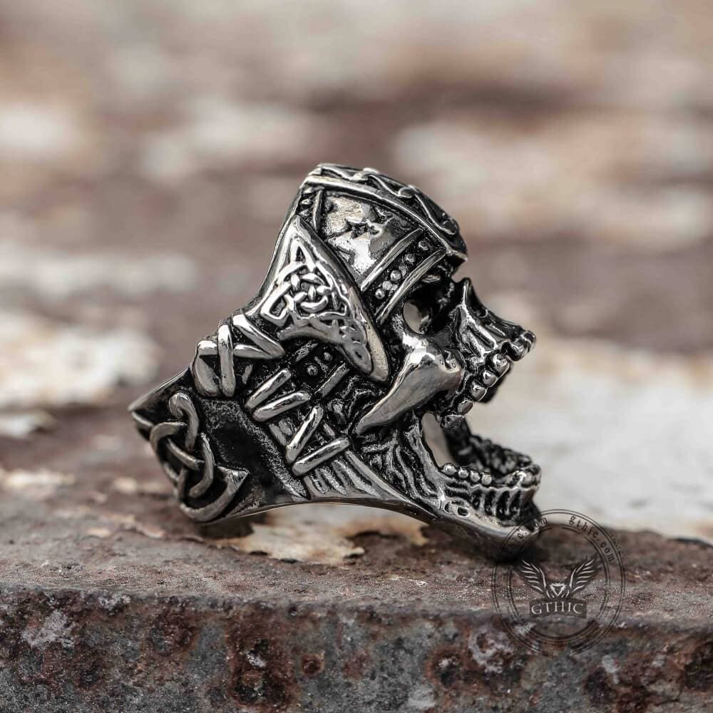Anillo de calavera vikinga de acero inoxidable Berserker