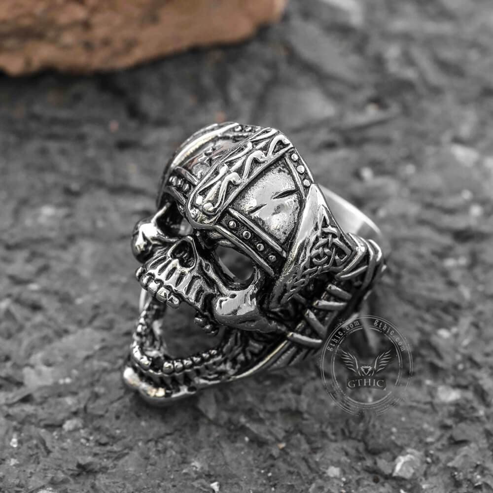 Anillo de calavera vikinga de acero inoxidable Berserker