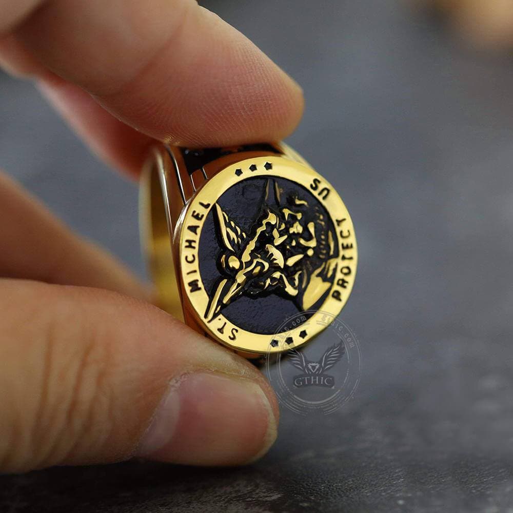 Anillo de acero inoxidable del Arcángel San Miguel
