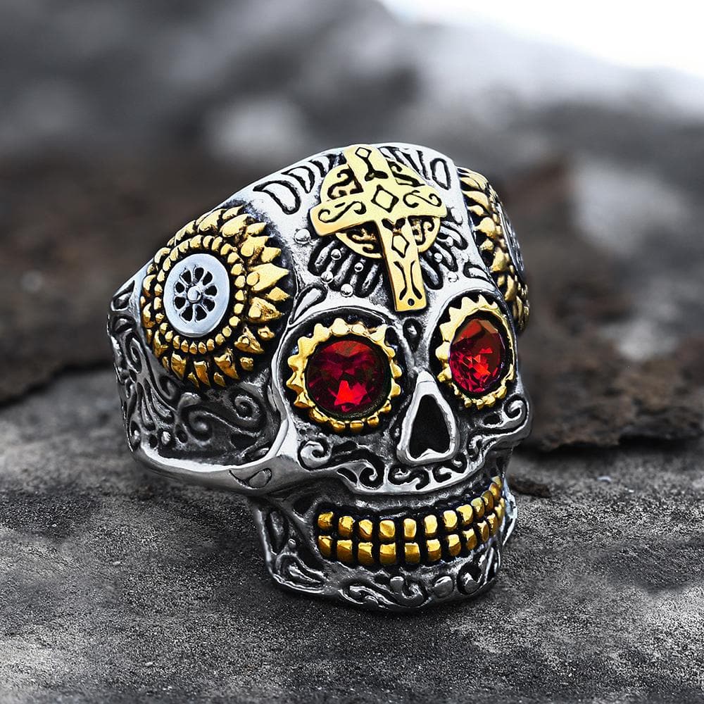 Anillo de calavera de azúcar de acero inoxidable Kapala