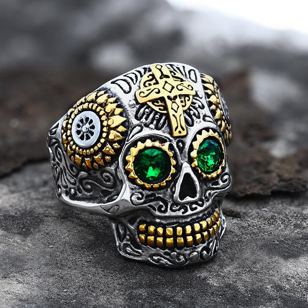 Anillo de calavera de azúcar de acero inoxidable Kapala