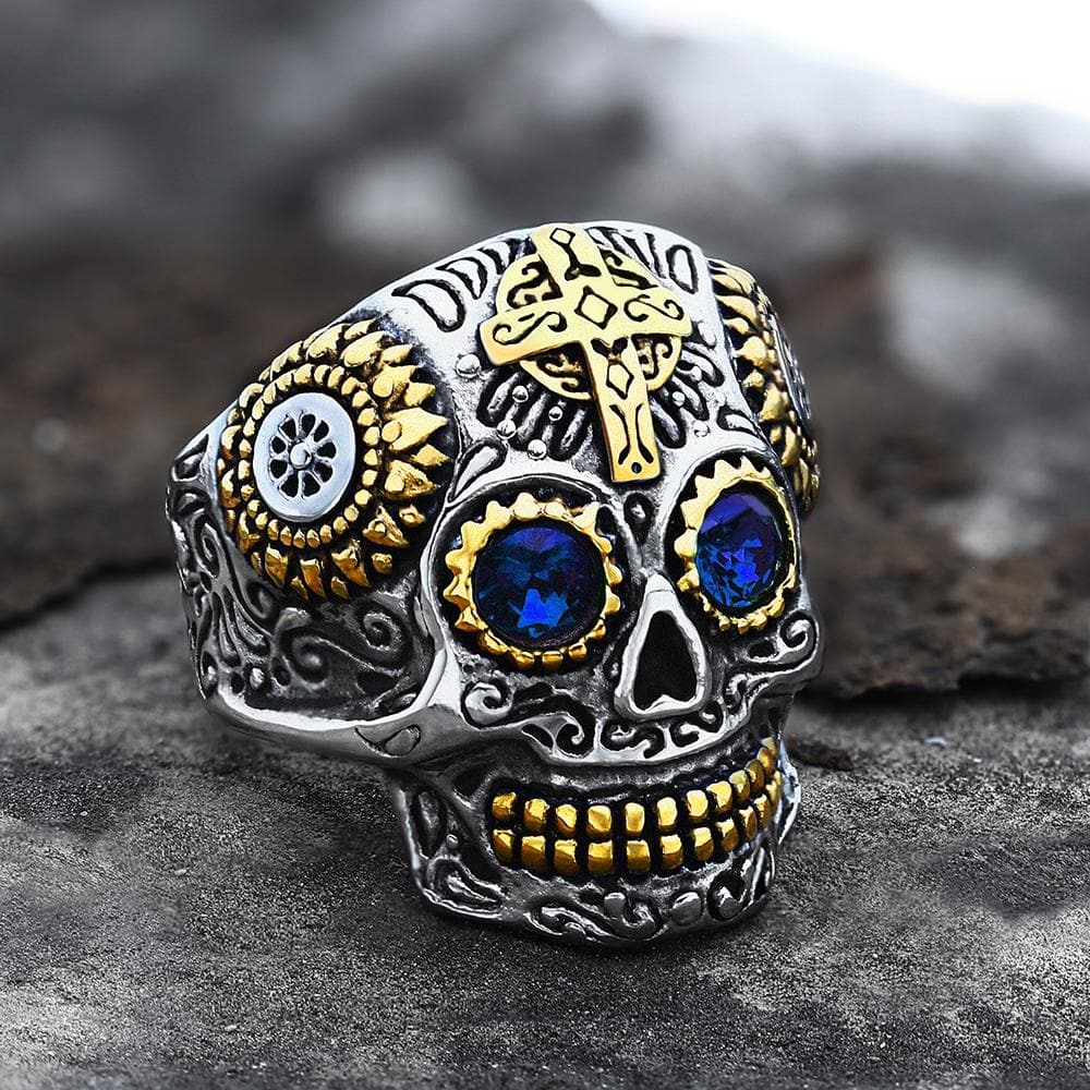 Anillo de calavera de azúcar de acero inoxidable Kapala