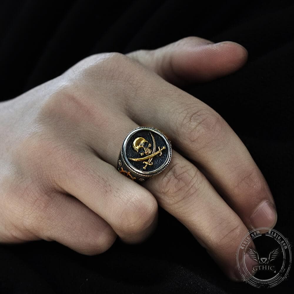 Anillo de calavera pirata retro de acero inoxidable