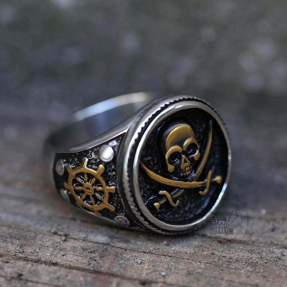 Anillo de calavera pirata retro de acero inoxidable