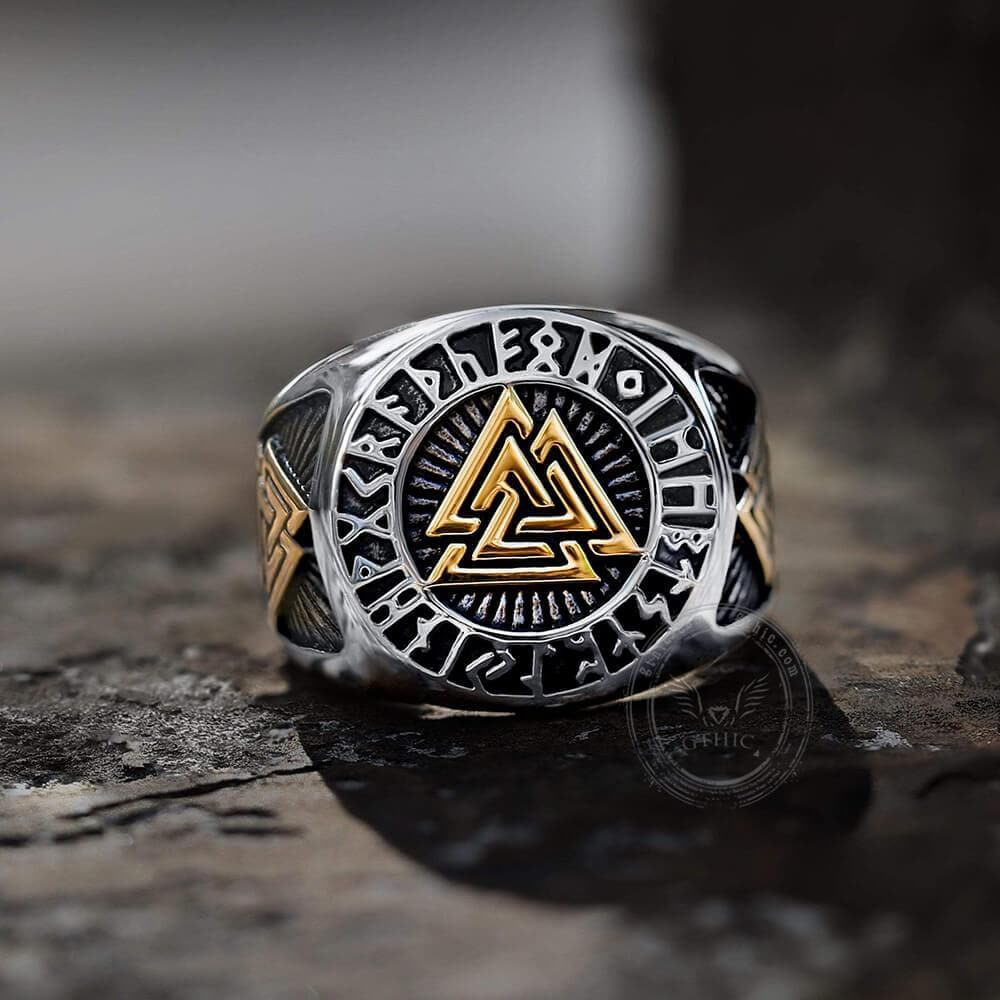 Anillo vikingo de acero inoxidable con forma de triángulo de Runas Valknut