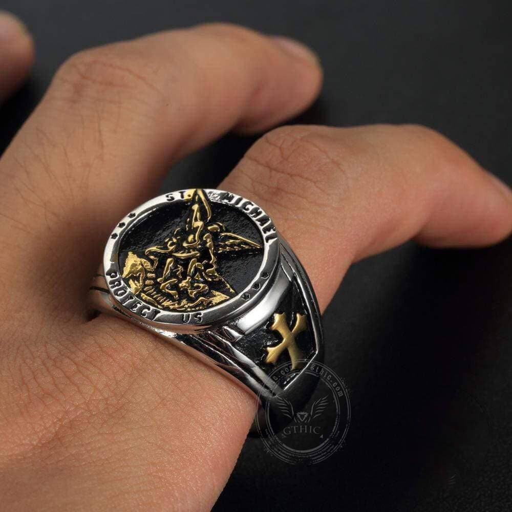 Anillo de acero inoxidable del Arcángel San Miguel