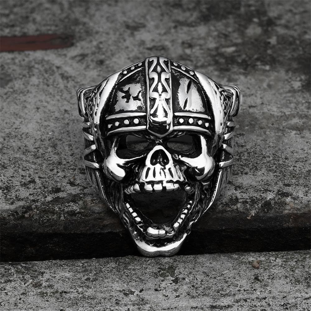 Anillo de calavera vikinga de acero inoxidable Berserker
