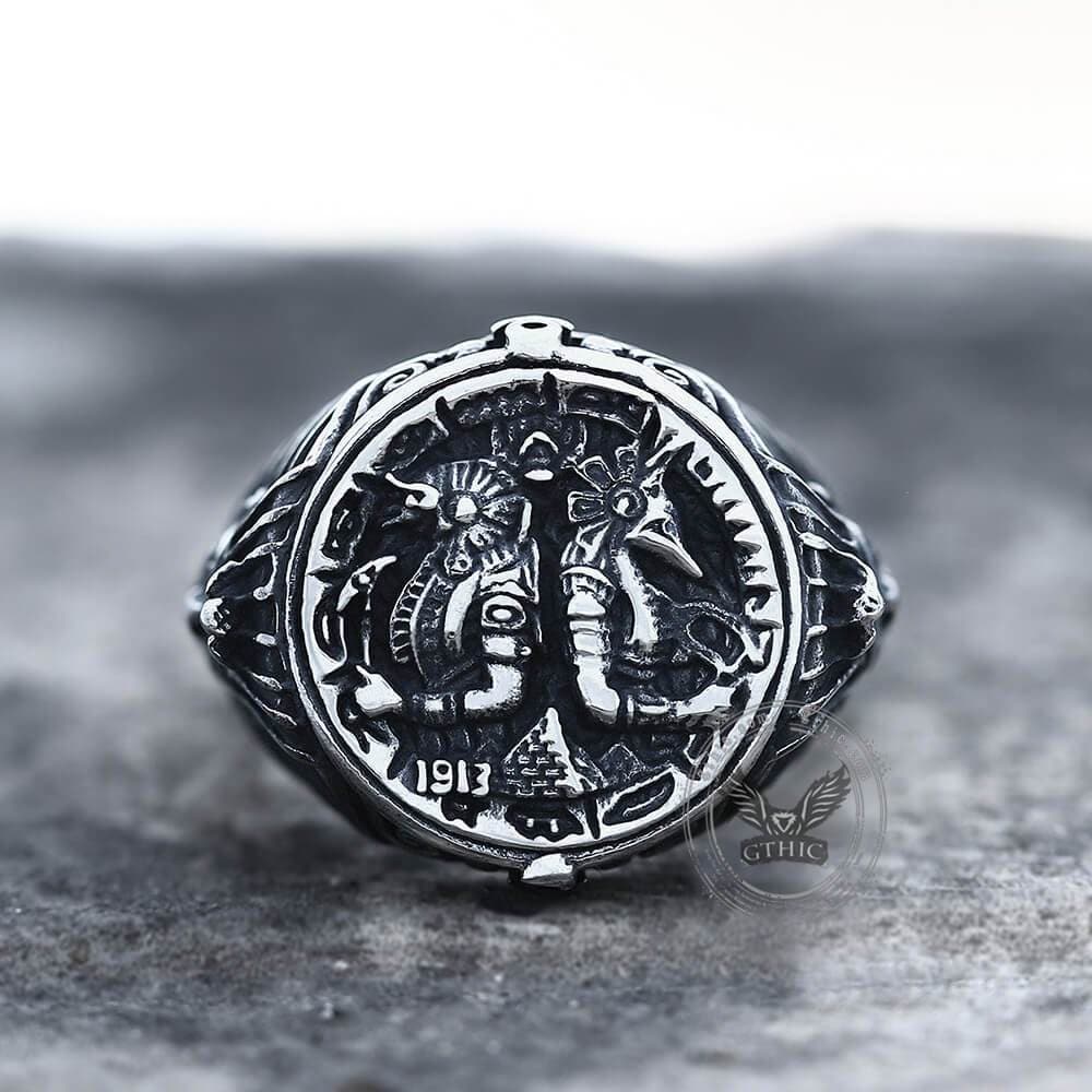 Anillo de acero inoxidable del antiguo faraón egipcio Horus Tutankamón