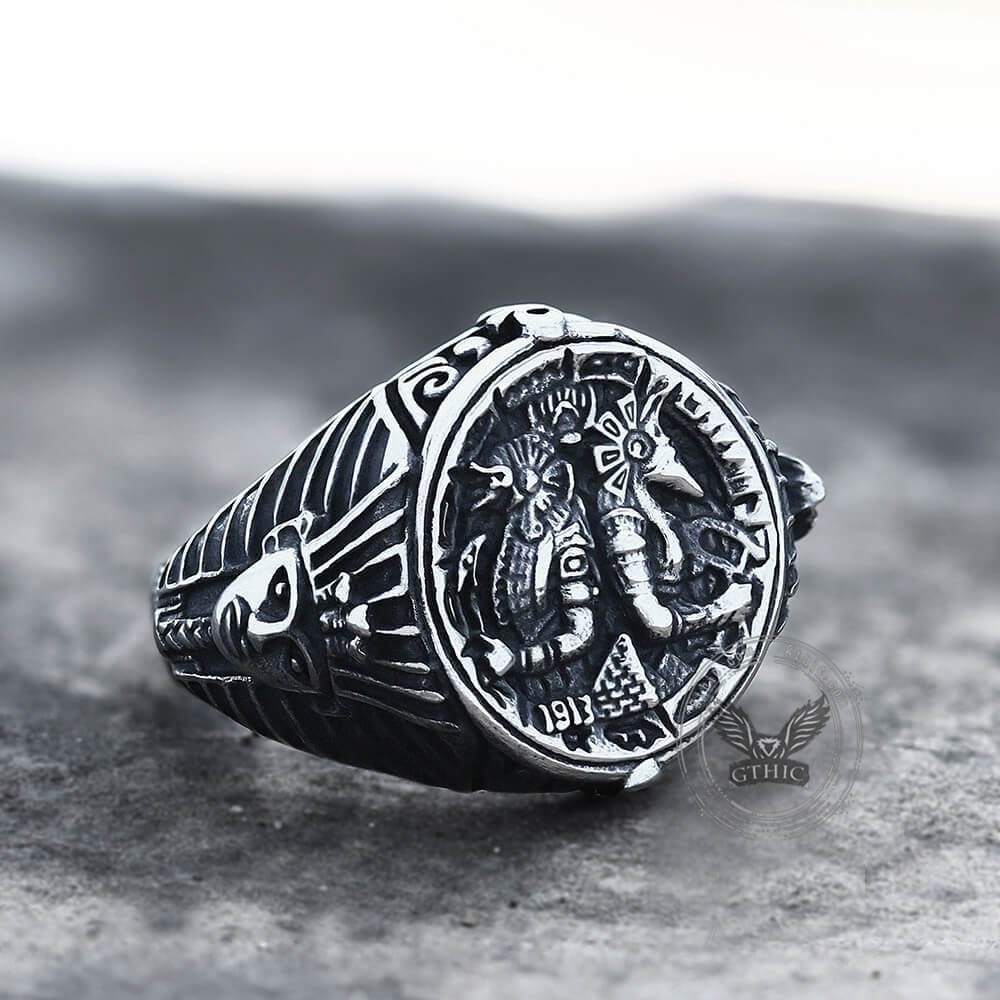 Anillo de acero inoxidable del antiguo faraón egipcio Horus Tutankamón