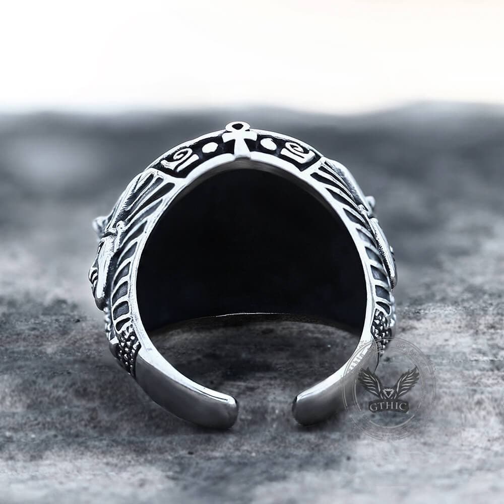 Anillo de acero inoxidable del antiguo faraón egipcio Horus Tutankamón