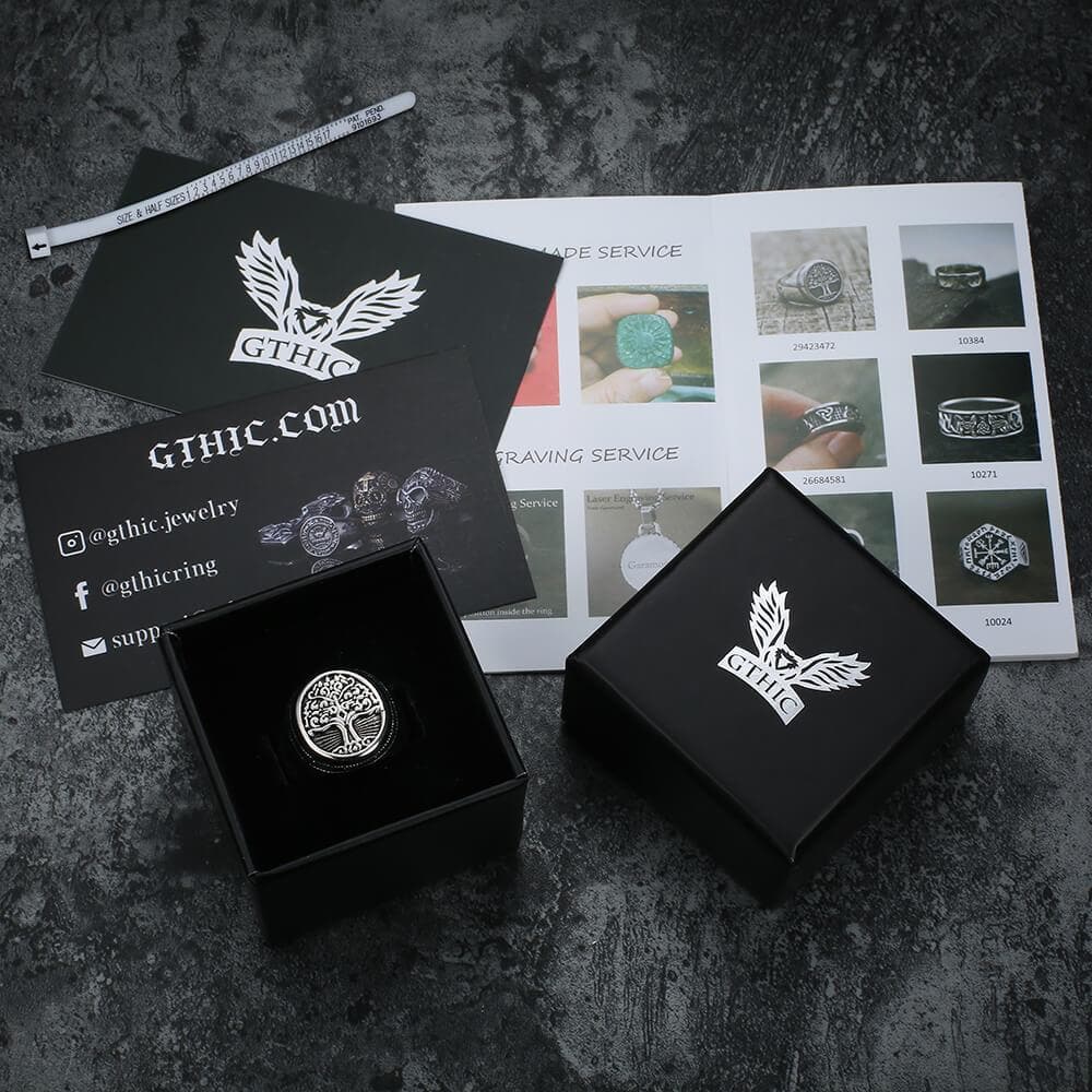 Anillo vikingo de acero inoxidable con sello del Árbol de la Vida