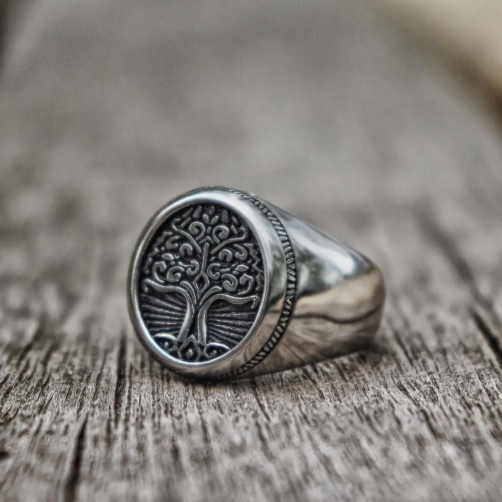Anillo vikingo de acero inoxidable con sello del Árbol de la Vida