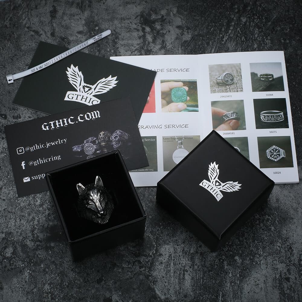 Anillo vikingo de acero inoxidable 316L con diseño de lobo salvaje