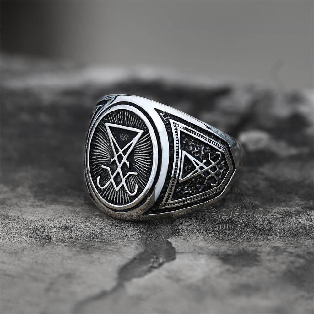 Anillo de acero inoxidable con el sello de Lucifer de GTHIC