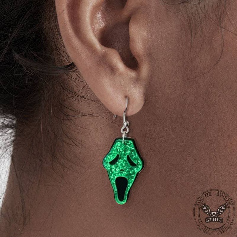 Pendientes acrílicos de calavera con mueca de Halloween