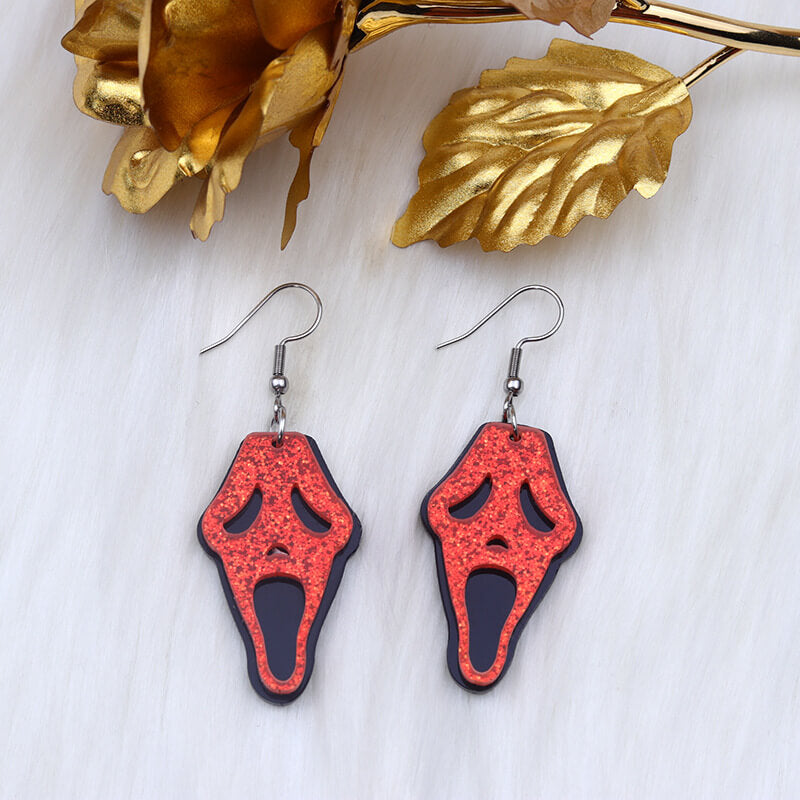 Pendientes acrílicos de calavera con mueca de Halloween