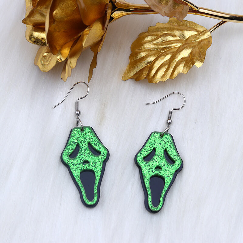 Pendientes acrílicos de calavera con mueca de Halloween