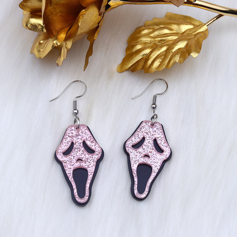 Pendientes acrílicos de calavera con mueca de Halloween