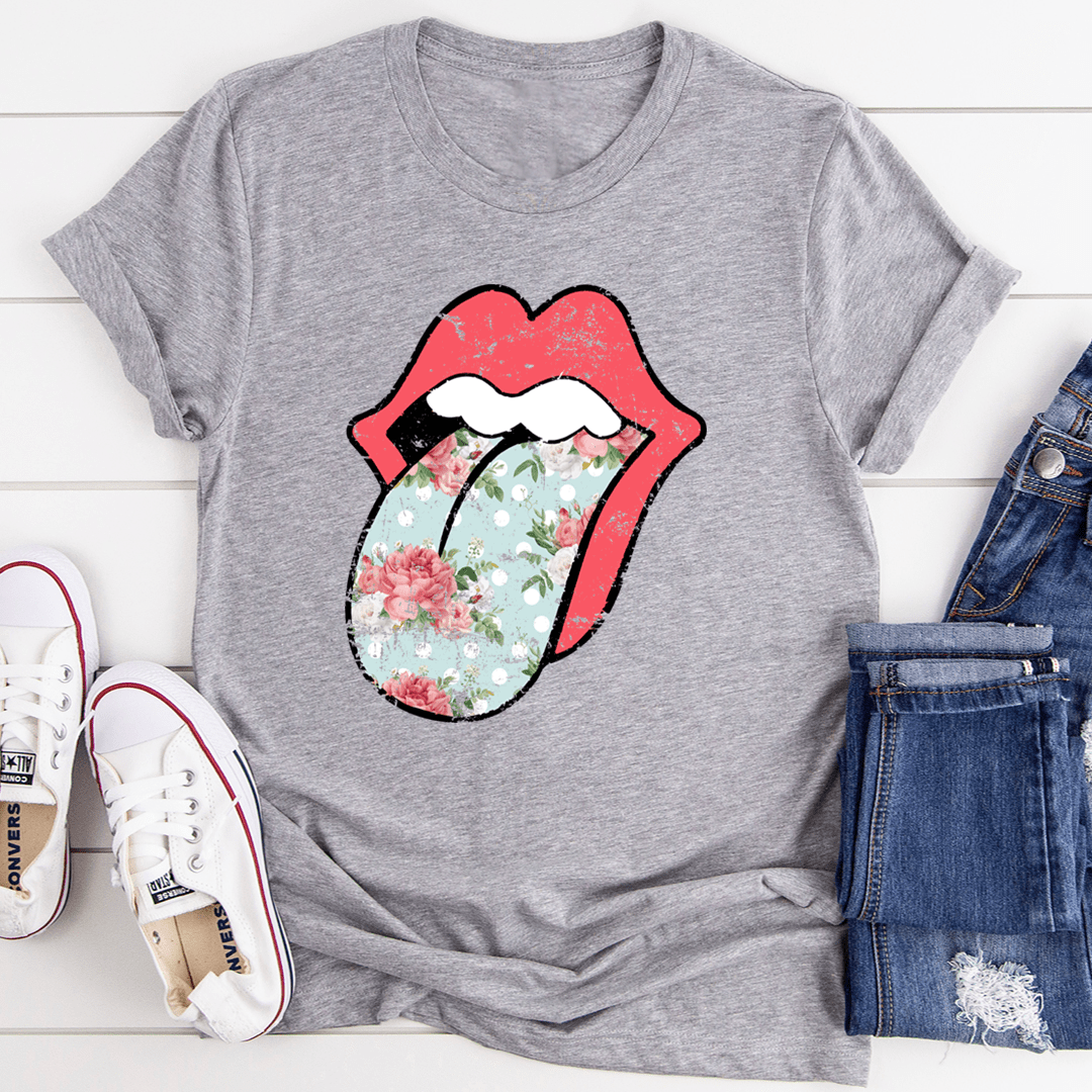 Camiseta hippie con estampado floral en la lengua