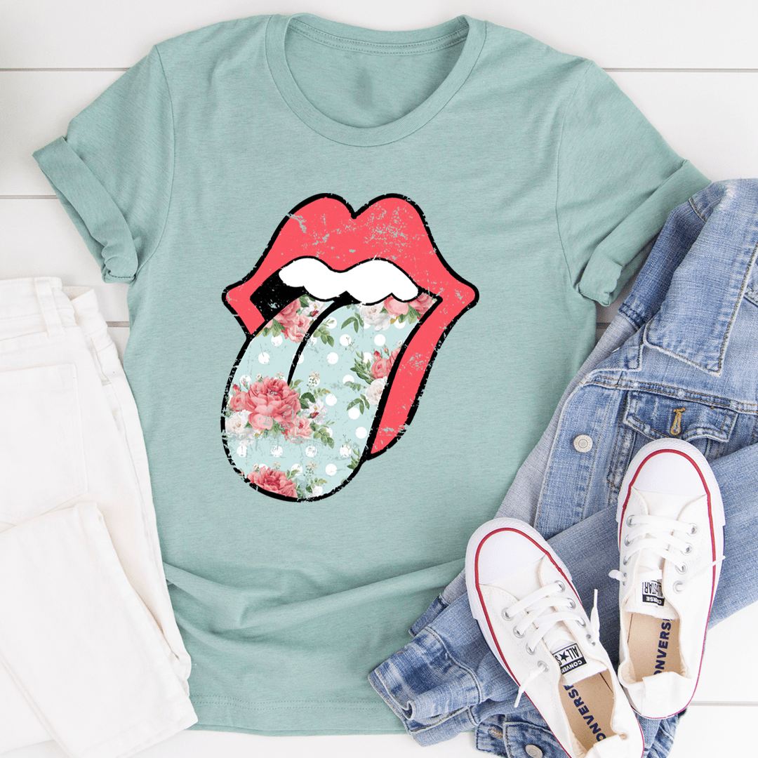 Camiseta hippie con estampado floral en la lengua