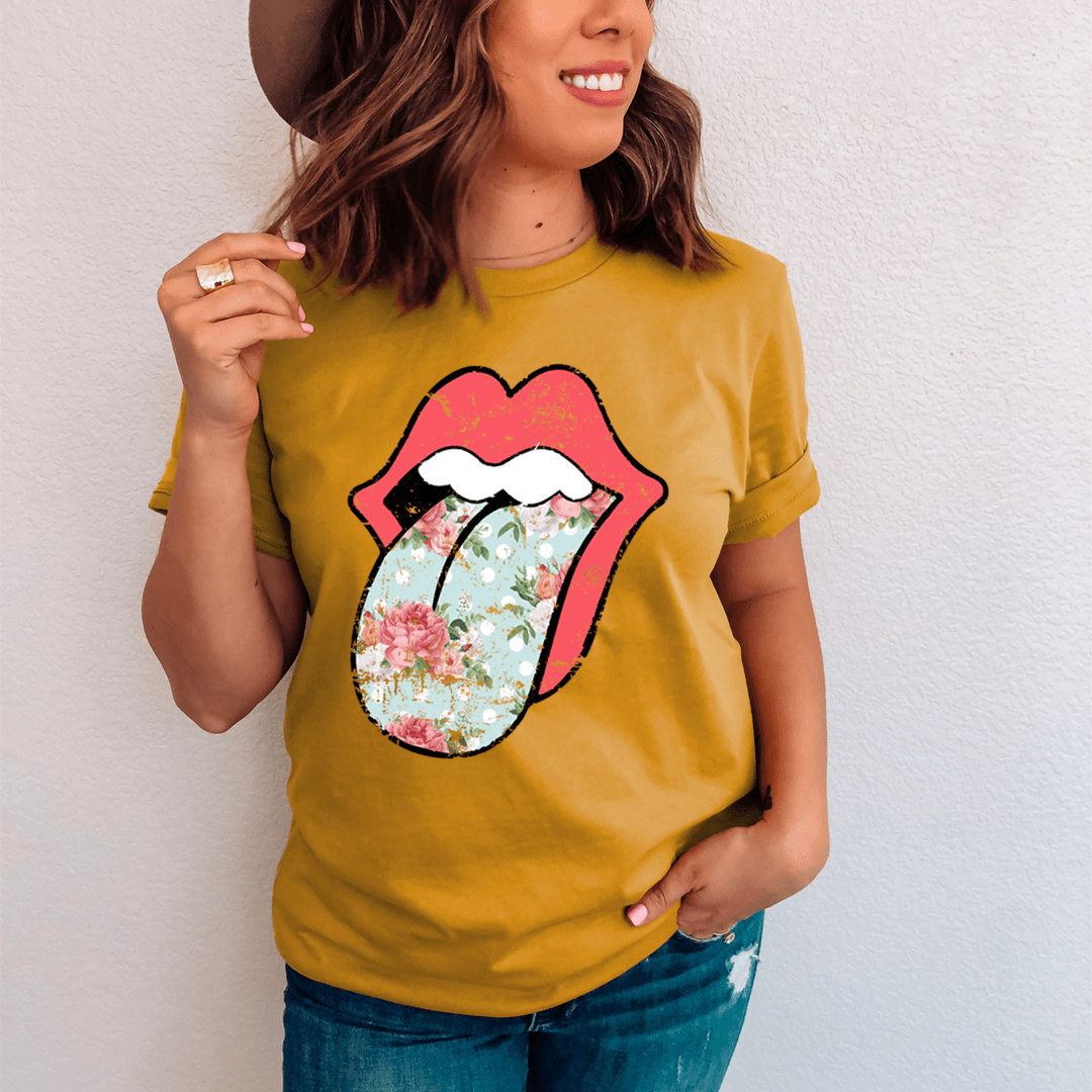 Camiseta hippie con estampado floral en la lengua