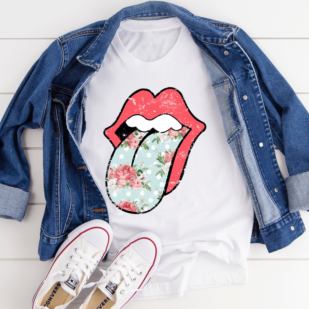 Camiseta hippie con estampado floral en la lengua