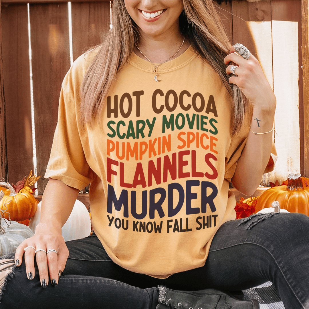 Camiseta de franela con sabor a calabaza y películas de terror de chocolate caliente
