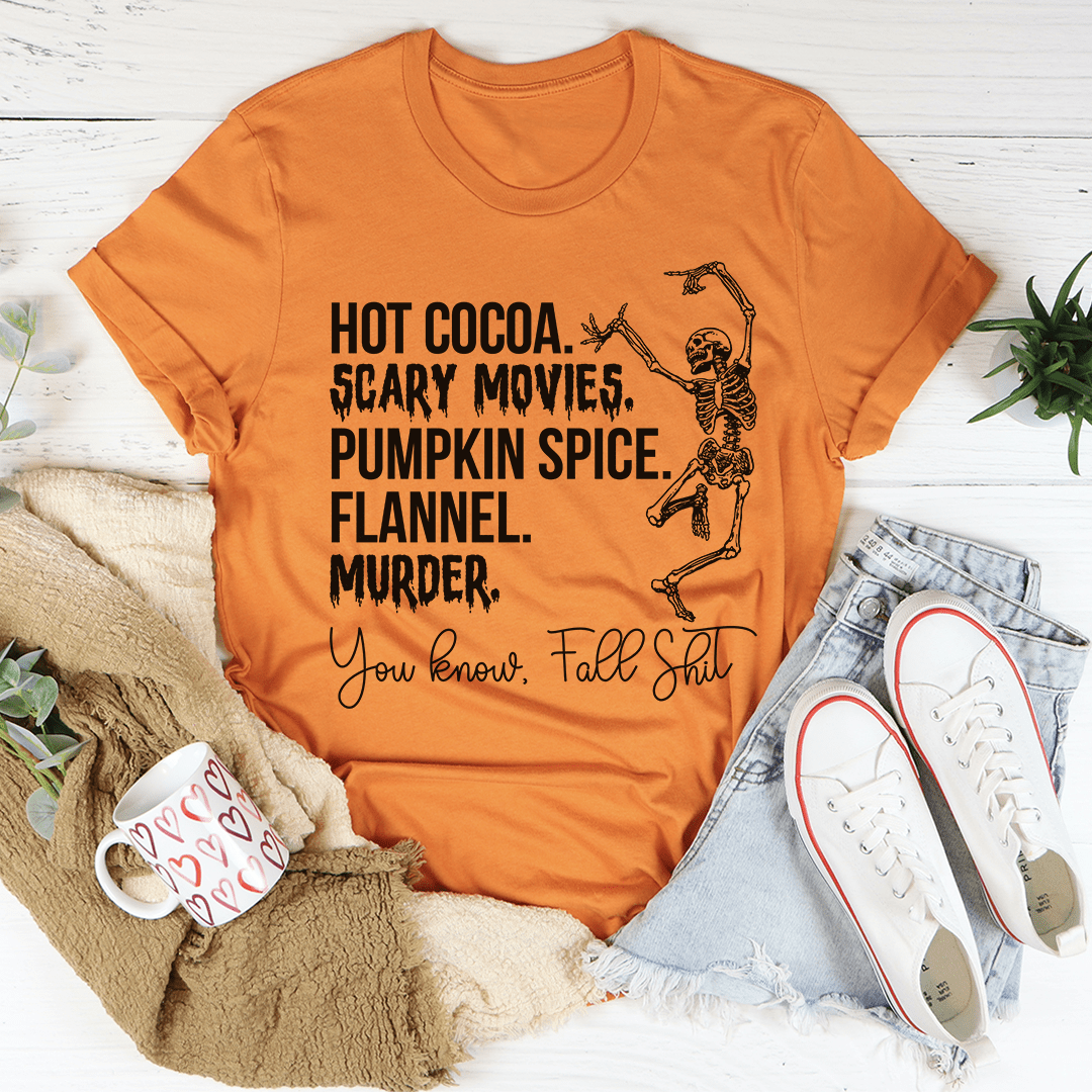 Camiseta de películas de terror con chocolate caliente, calabaza y especias de asesinato