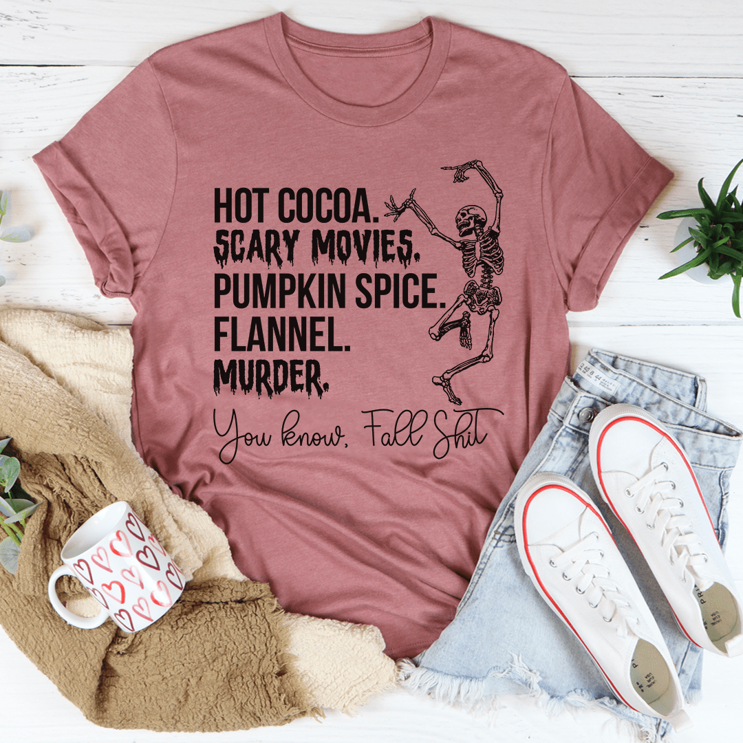 Camiseta de películas de terror con chocolate caliente, calabaza y especias de asesinato