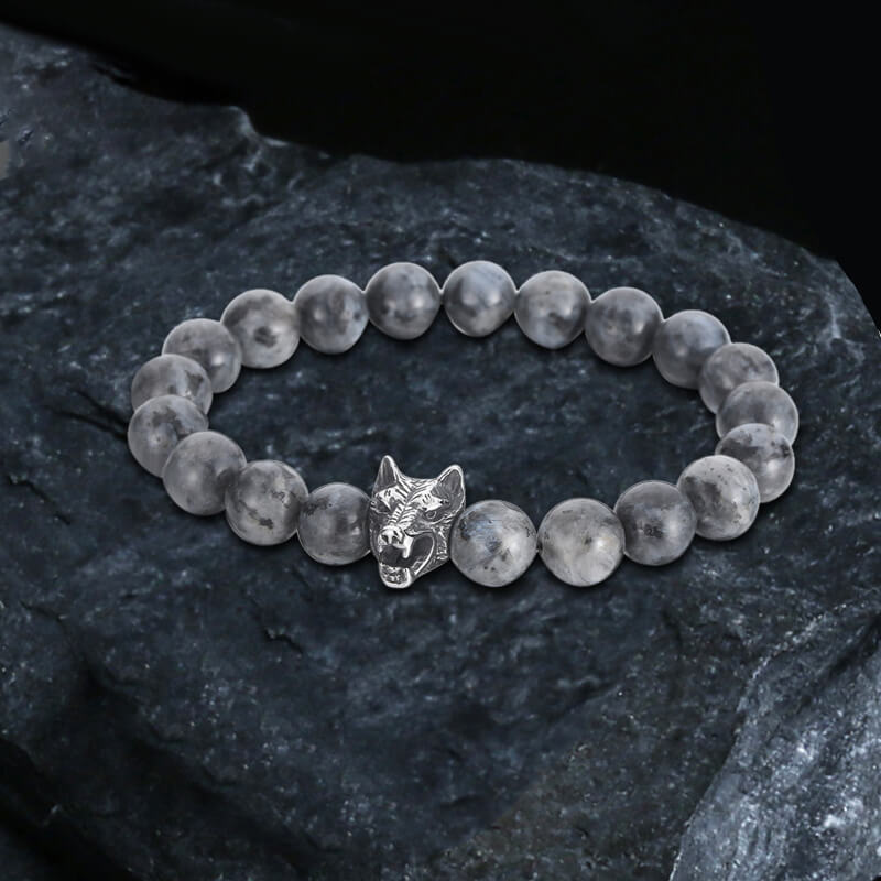 Pulsera de cuentas turquesas de lobo aullador