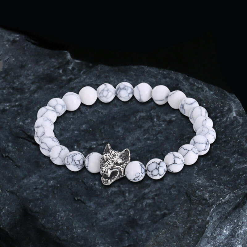 Pulsera de cuentas turquesas de lobo aullador