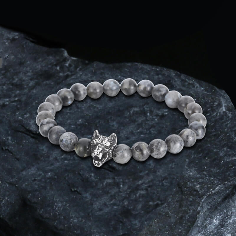 Pulsera de cuentas turquesas de lobo aullador