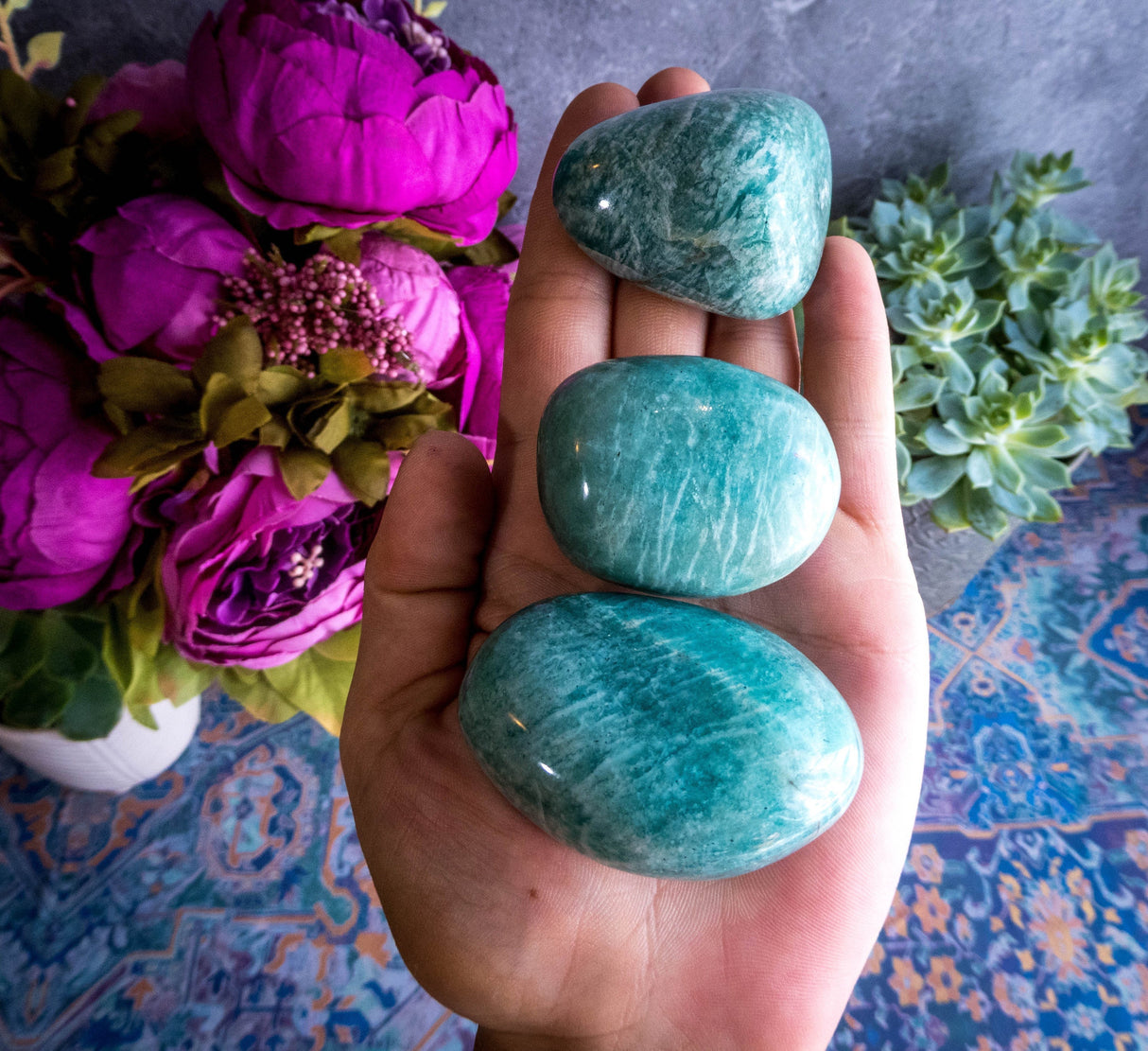 ETHICALLY SOURCED Amazonite palm stone for COURAGE