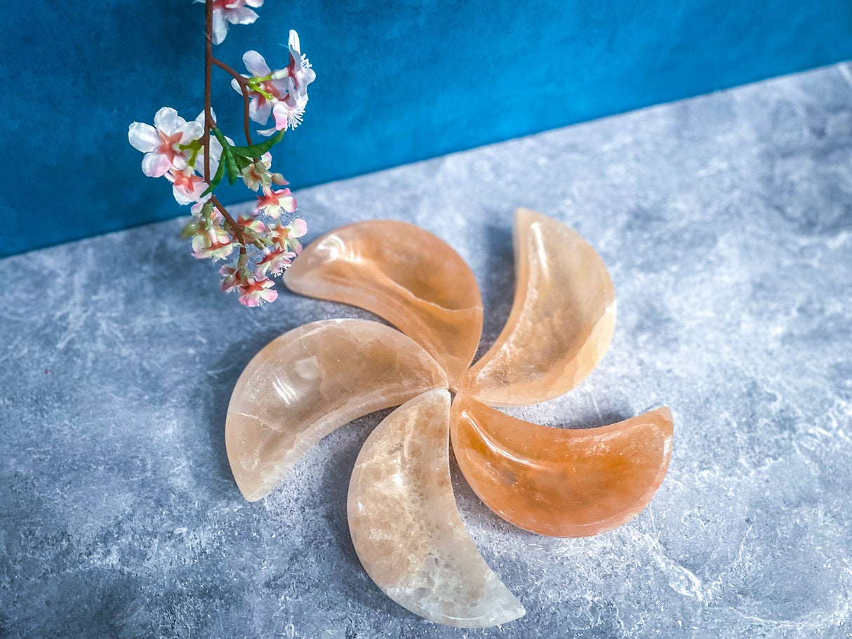 4" PEACH Selenite MOON Bowl