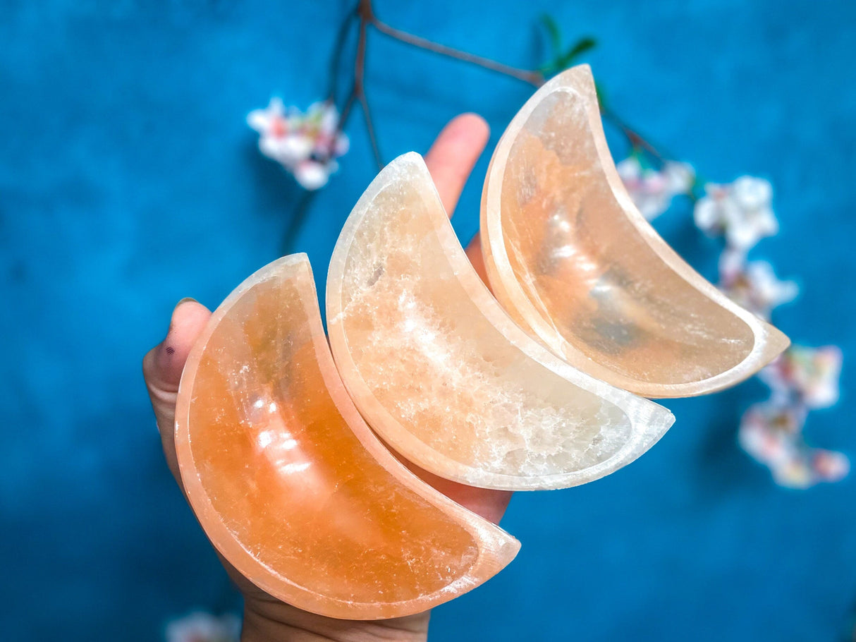 4" PEACH Selenite MOON Bowl