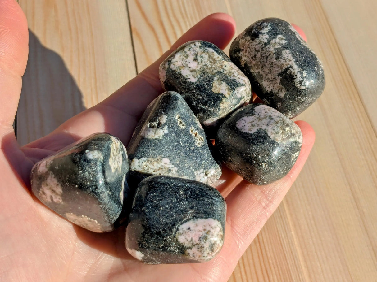 Black Jade with Pink Thulite Tumbled Stones