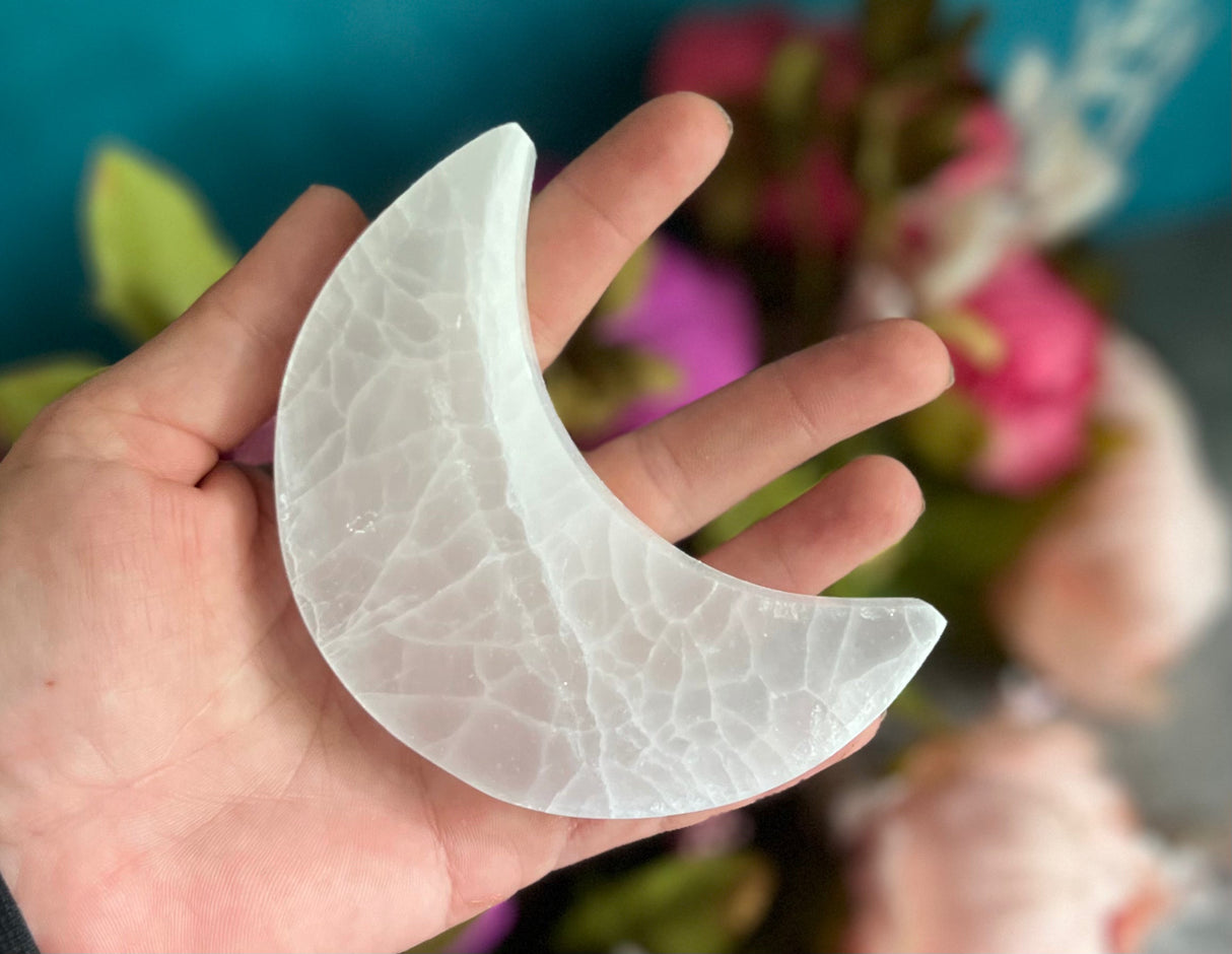 4" Selenite Crescent MOON