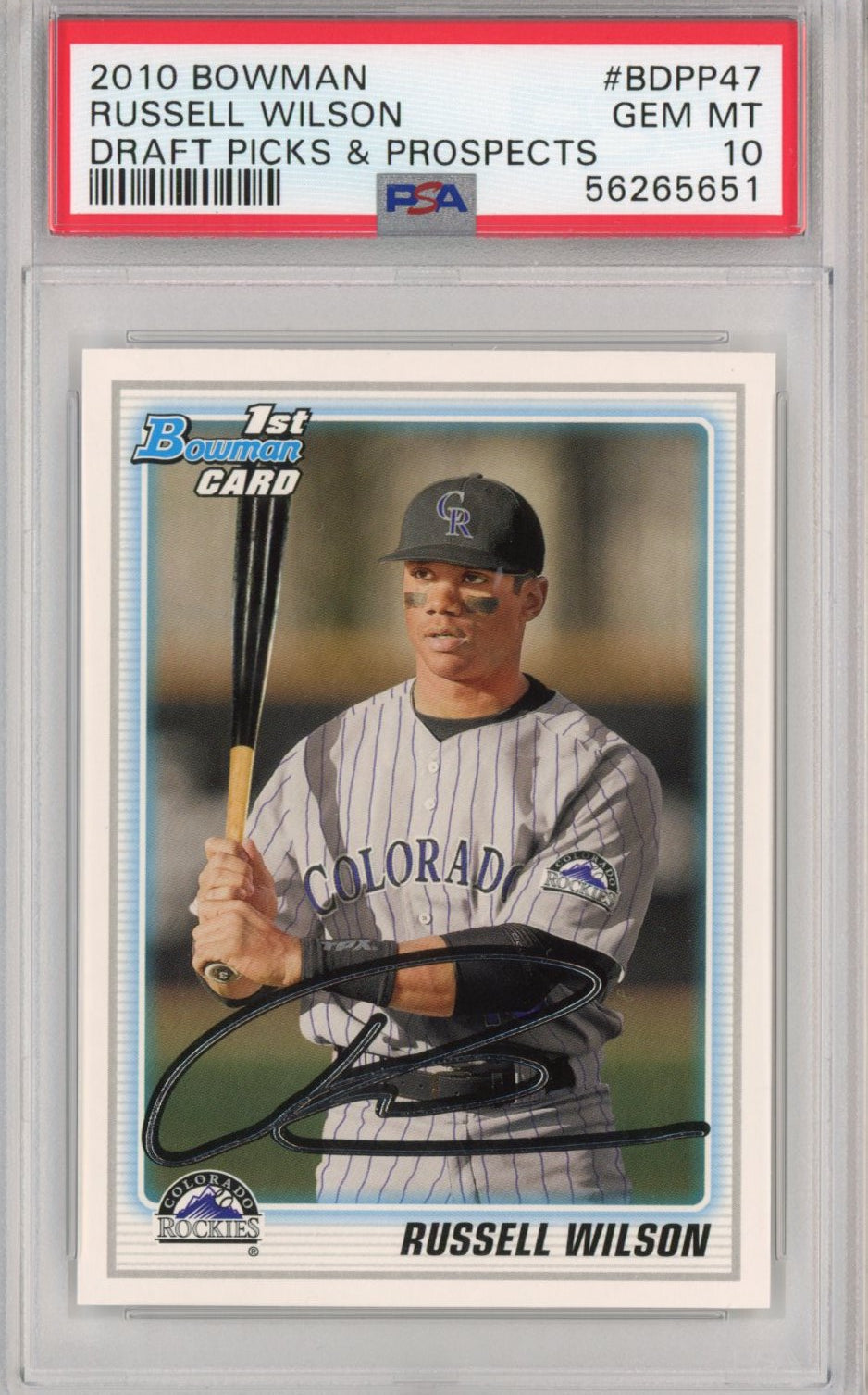 Selecciones y prospectos del Draft Bowman 2010 calificados Russell Wilson #BDPP47 Tarjeta de fútbol RC novato PSA 10 Gem Mint