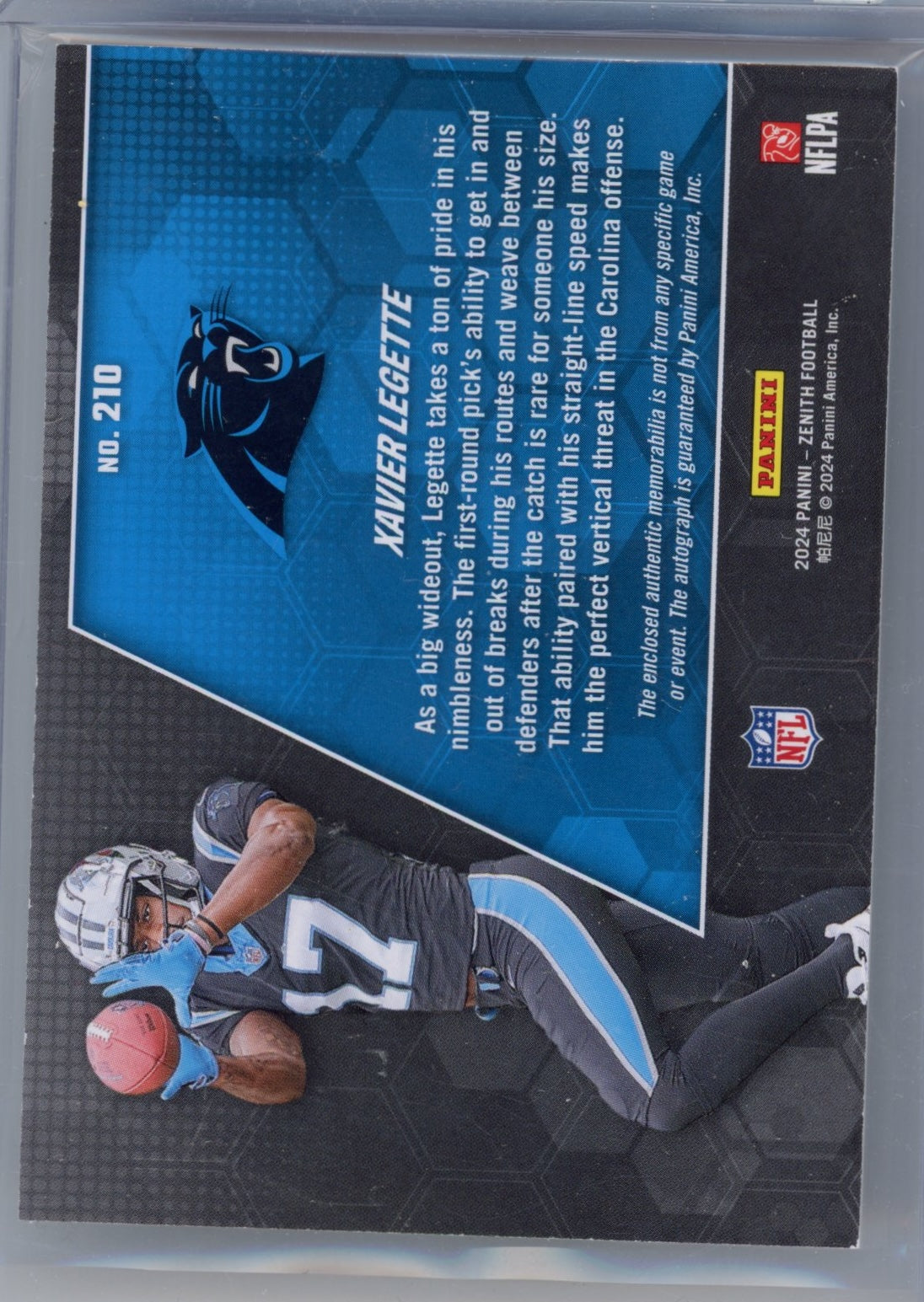 2024 Panini Zenith Xavier Legette #210 Relic Auto /399 Rookie RC Football Card