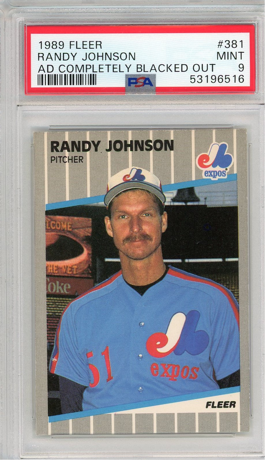 Graded 1989 Fleer Randy Johnson #381 Rookie RC Baseball Card PSA 9 Mint