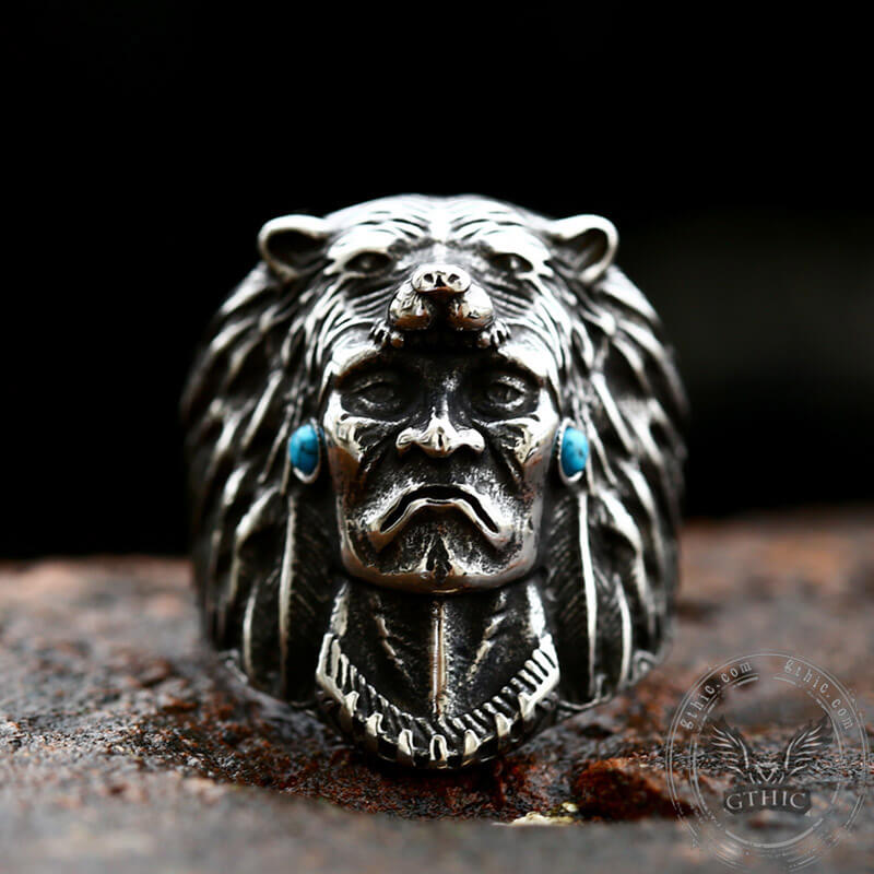 Anillo tribal de acero inoxidable de jefe indio