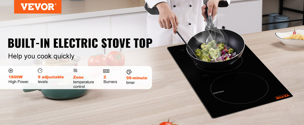 VEVOR Plaque de cuisson à induction électrique 2 feux Plaque de cuisson intégrée Cuisinière à capteur tactile Plaque chauffante magnétique