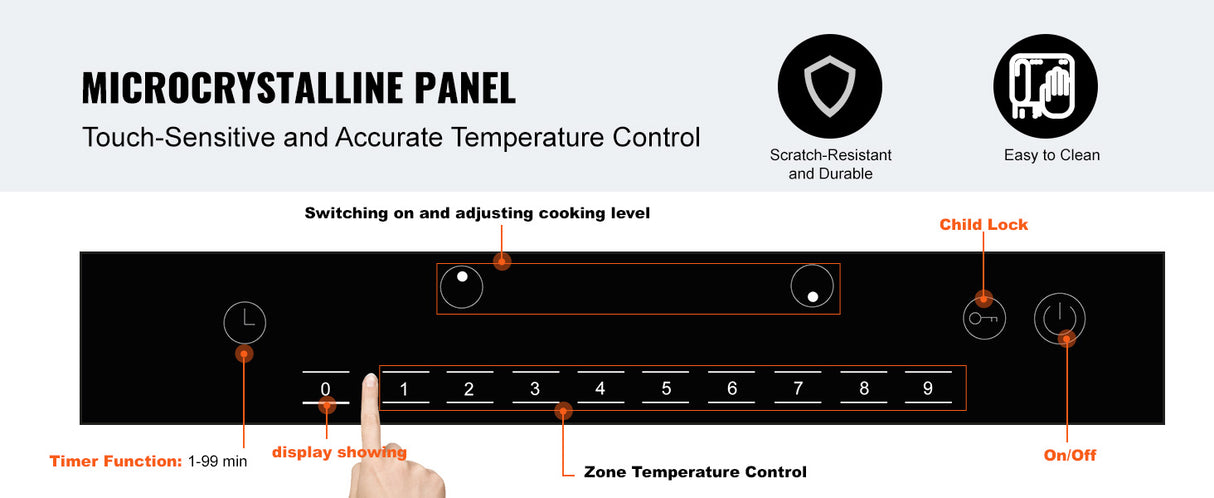 VEVOR Plaque de cuisson à induction électrique 2 feux Plaque de cuisson intégrée Cuisinière à capteur tactile Plaque chauffante magnétique
