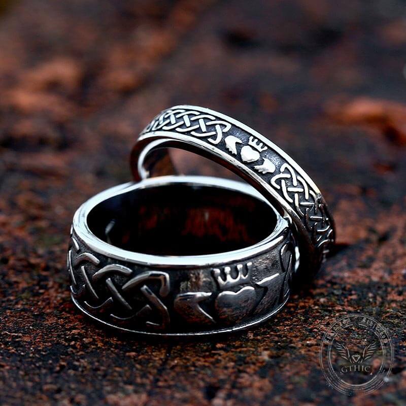 Anillo vikingo de acero inoxidable Claddagh irlandés
