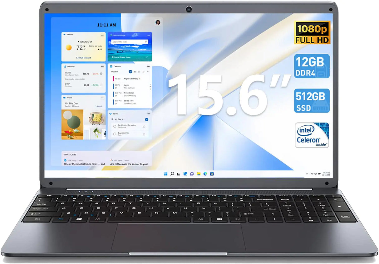 Naclud Laptop 15.6 Inch Laptops 12GB DDR4 512GB SSD Laptops Computer with Celeron N5095 Processor(Up to 2.9GHz) FHD 1920x1080 IPS Display Webcam WiFi Bluetooth 4.2 Gray - Lootquake